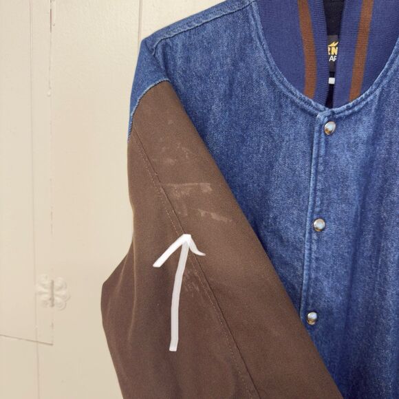 Vtg Auburn Sportswear Denim Varsity Bomber Jacket Lined Color block USA Men L - Picture 10 of 10